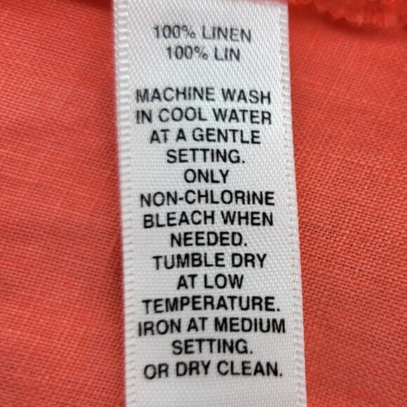 Saks Fifth Avenue Tunic Top Women's Large Coral 100% Linen Long Sleeve Popover - Picture 10 of 10